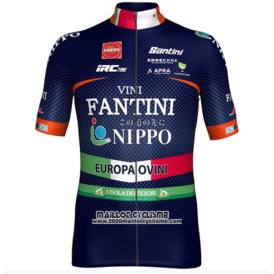 2018 Maillot Ciclismo Nippo Vini Fantini Europe Ovini Fonce Bleu Manches Courtes et Cuissard